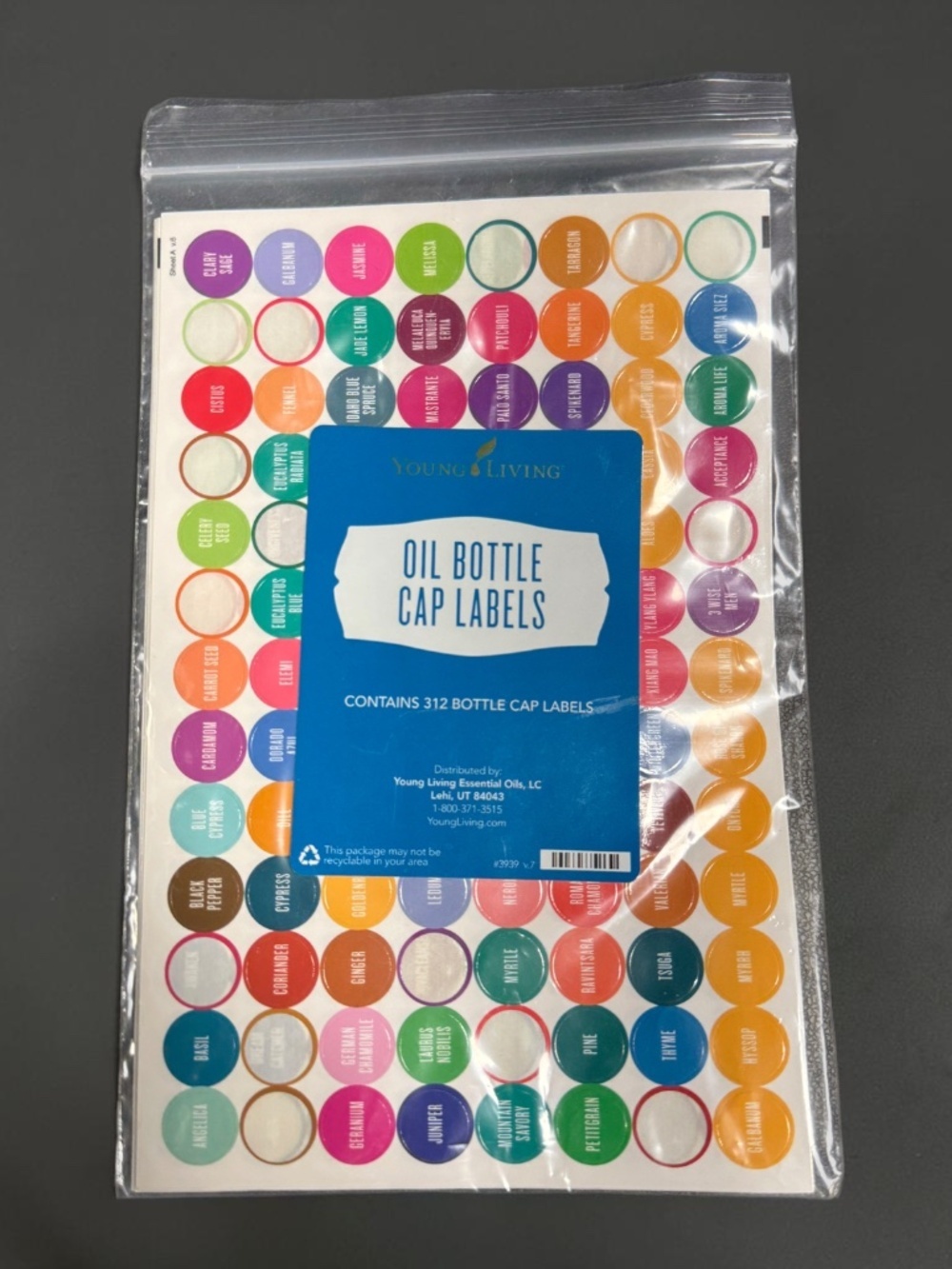 Young Living Essential Oil Bottle Cap Labels Partial Set